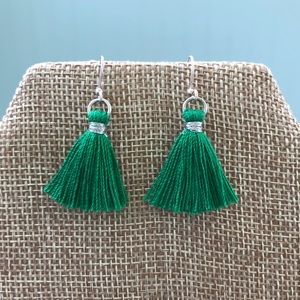 Petite kelly green tassel earrings!